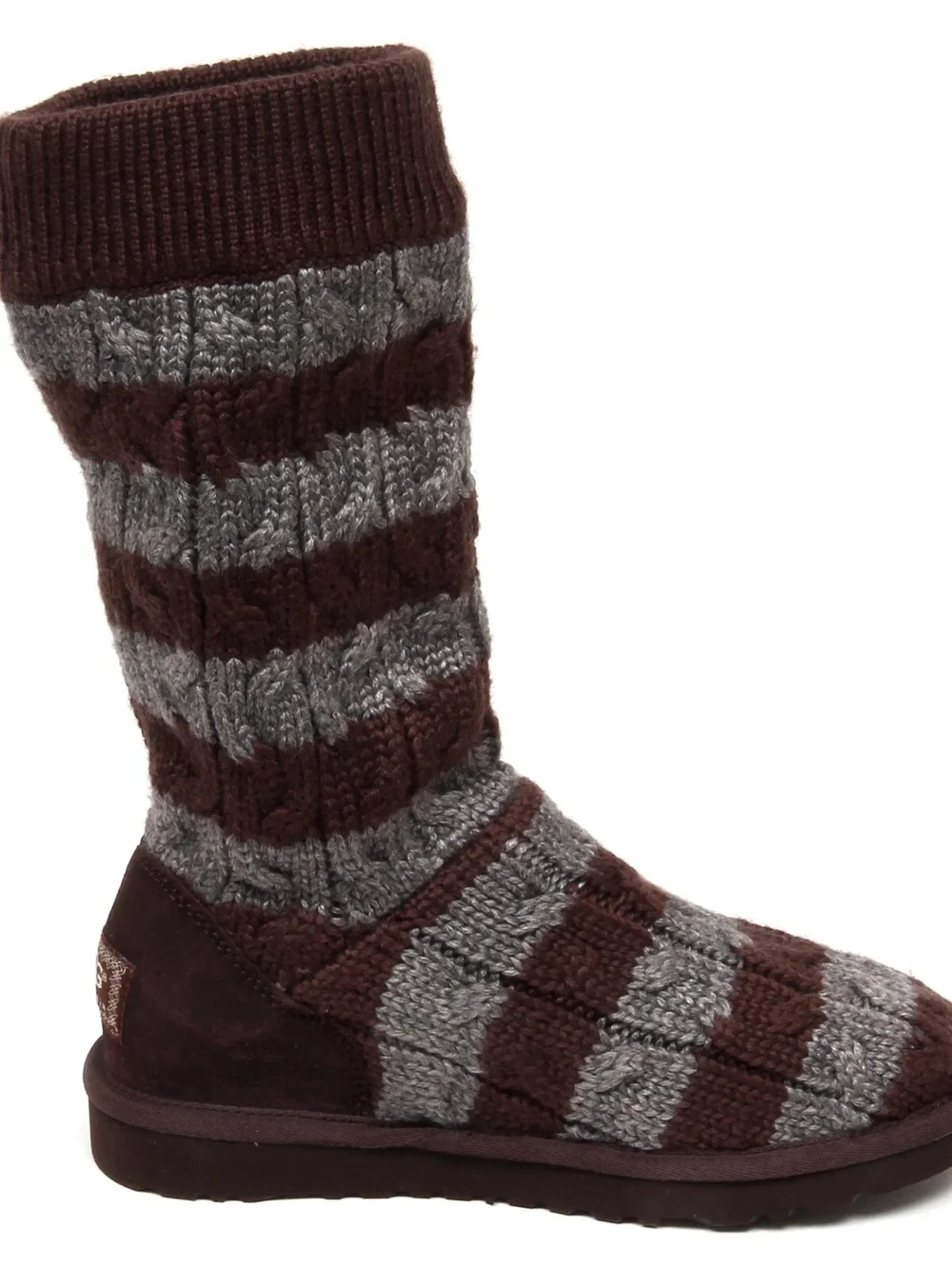 UGG Wool Suede Brown and Gray Striped Knit Winter Boots